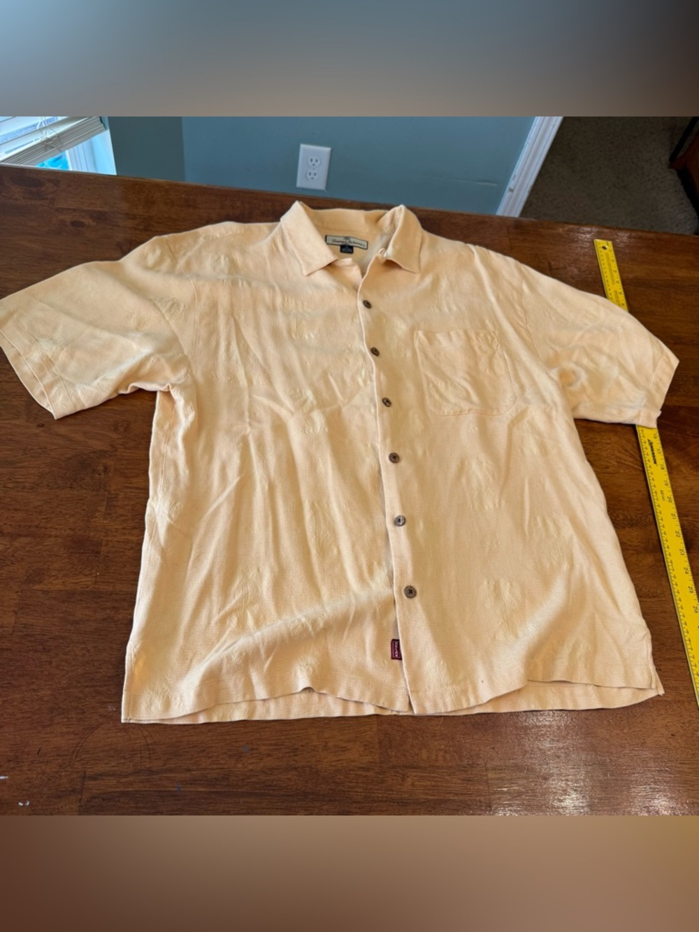 Tommy Bahama Men’s Short-Sleeve Button-Down Shirt in Light Yellow 100% silk XL